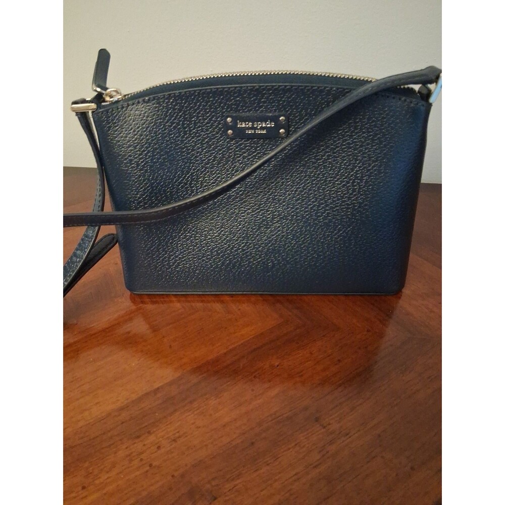 Kate Spade Leigh Navy Blue Pebbled Leather Crossbody Bag Silver Hardware